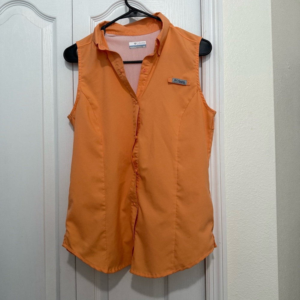 Columbia Orange Sleeveless Button Down Shirt